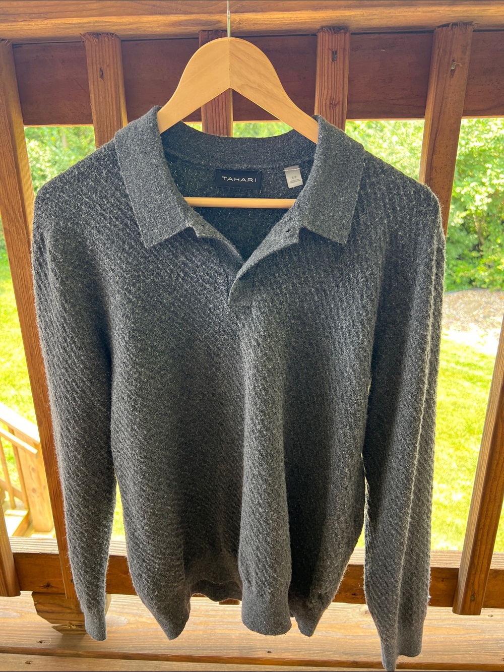 Tahari Men's Dark Charcoal V‑Neck Polo Sweater